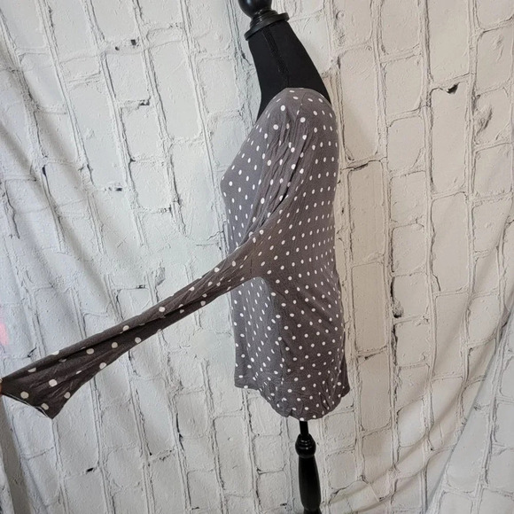Zara Basic‎ Long Sleeve T-Shirt Gray White Polka Dot Zipper Back Pullover Tee M - Picture 3 of 9
